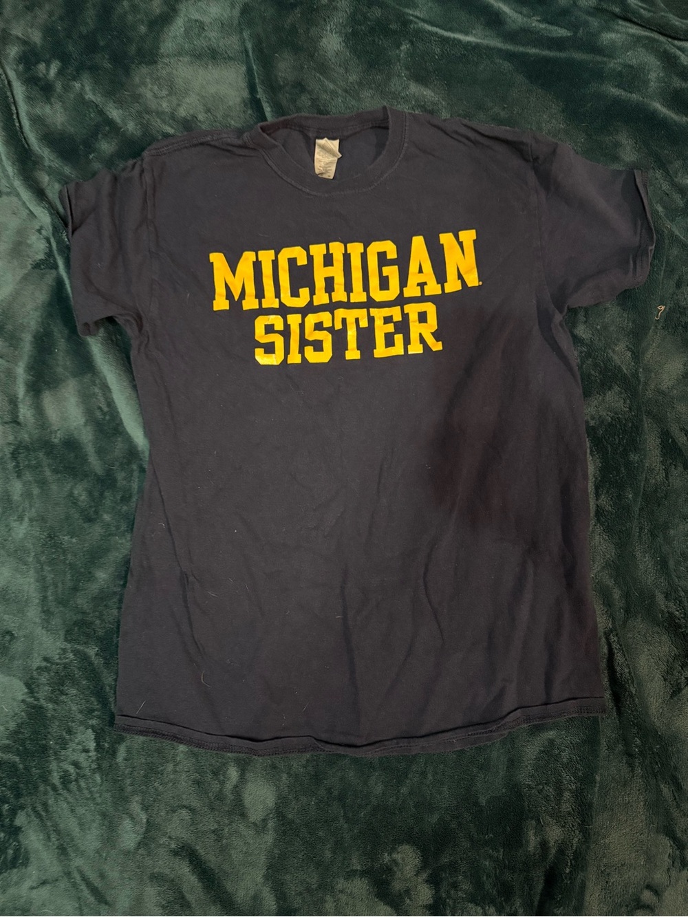 Gildan Black Womens Tee with Yellow Michigan Sister Print